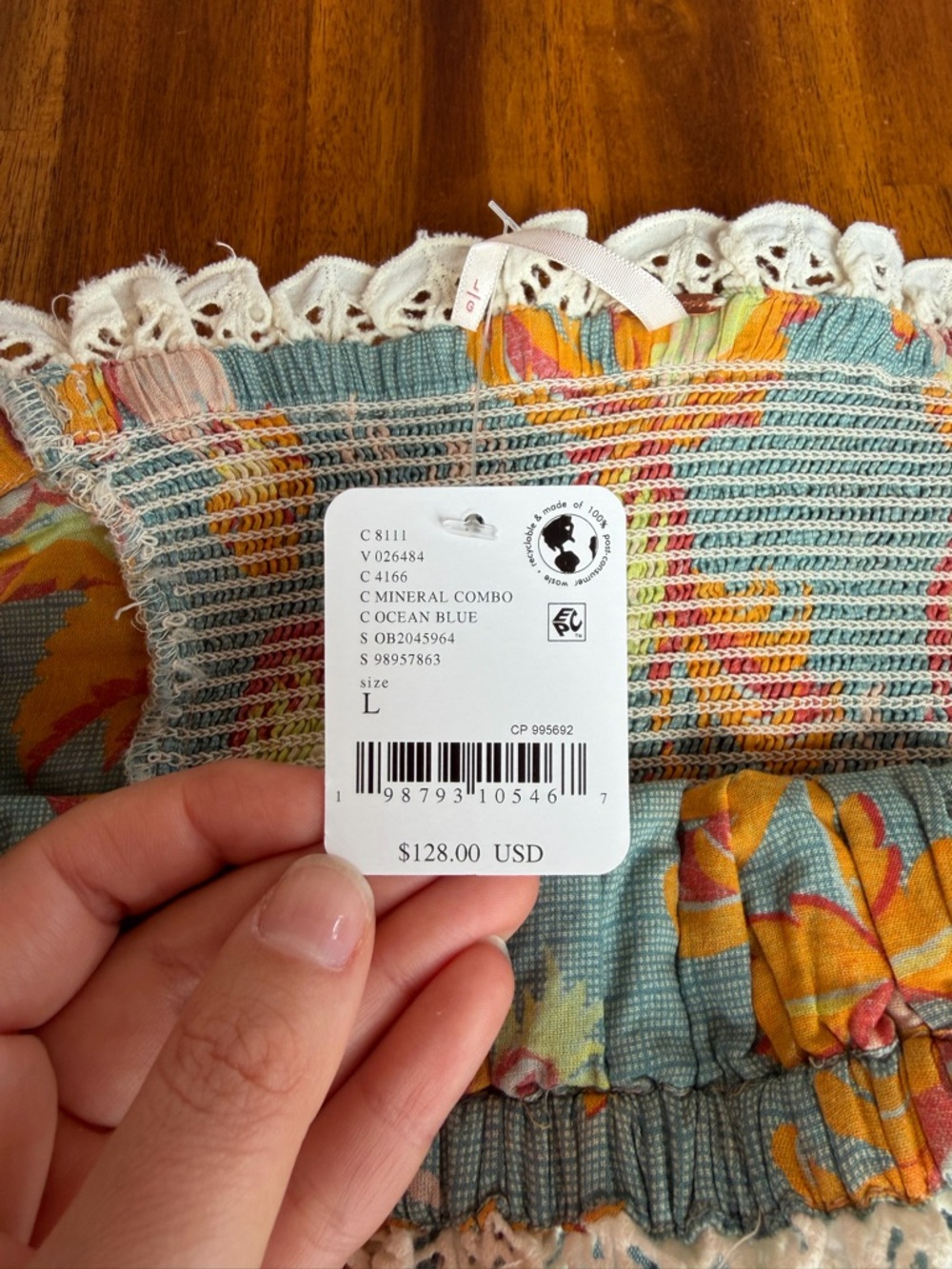 NWT Free People Bustier Strapless Floral Corset Top with Lace Trim Teal & Cream - Picture 5 of 6